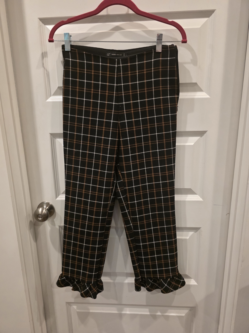 Zara Black Plaid Pants with Ruffle Hem
